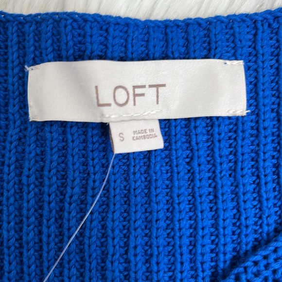 Loft Cobalt Blue Current Knit Sweater Top Sleeves V-neck Women Size S New - Picture 4 of 8